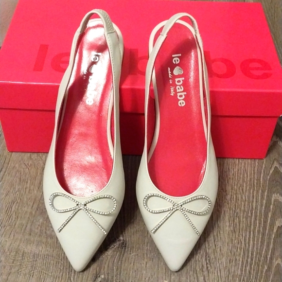 LE BABE white leather flats with Diamond bow size 38 - Picture 3 of 6